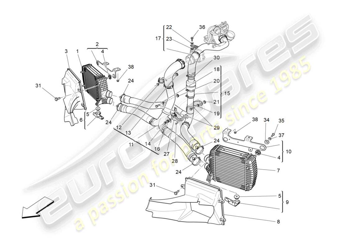 maserati levante (2020) système de refroidissement intermédiaire schéma des pièces