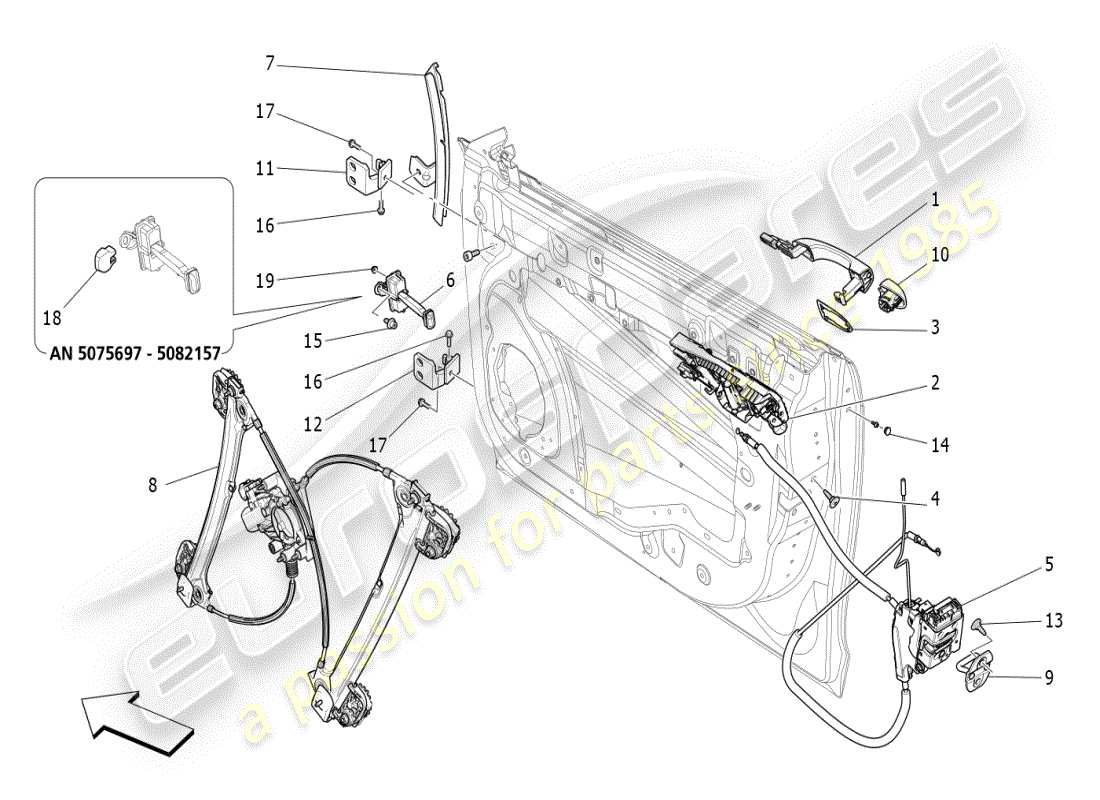 maserati ghibli (2021) portes d'entrée : schéma des pièces des mécanismes