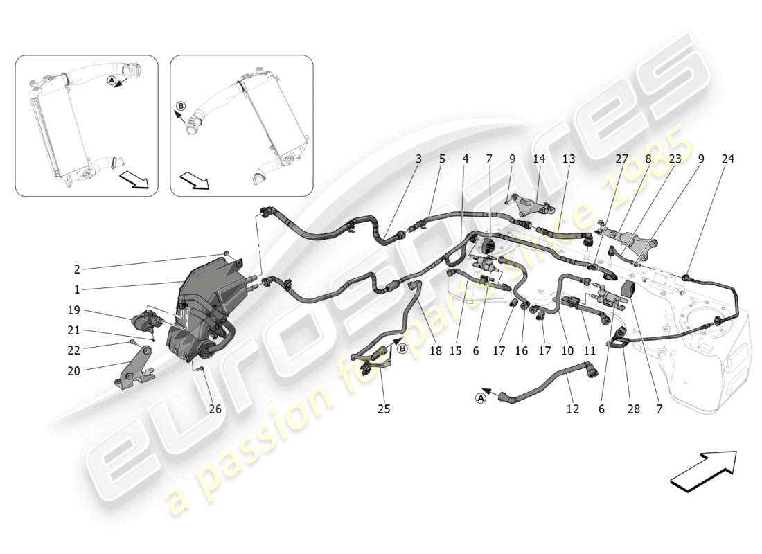 maserati mc20 cielo (2023) schéma des pièces du système de recirculation des vapeurs de carburant