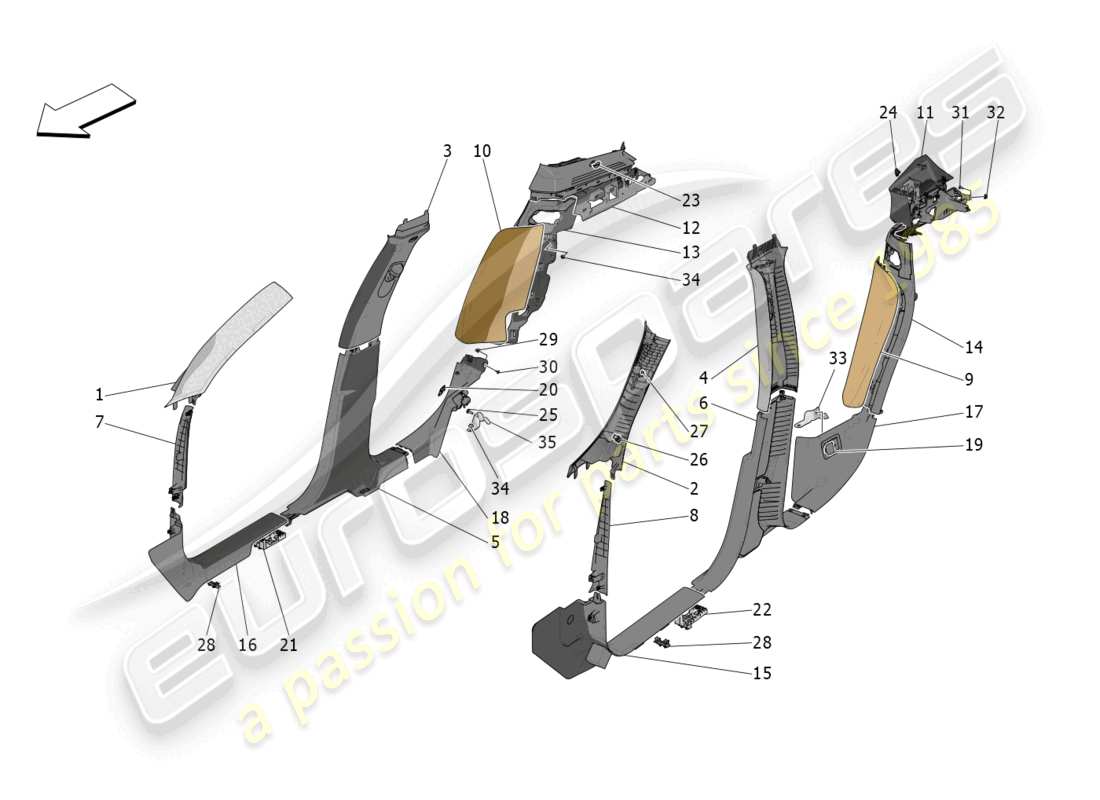 maserati grecale trofeo (2023) schéma des pièces des panneaux de garniture et des panneaux latéraux de l'habitacle b