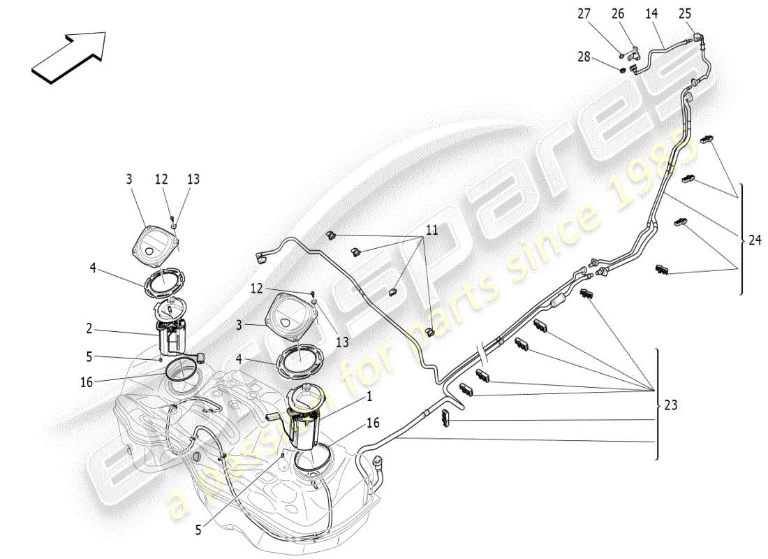 maserati ghibli (2021) schéma des pièces des pompes à carburant et des conduites de connexion