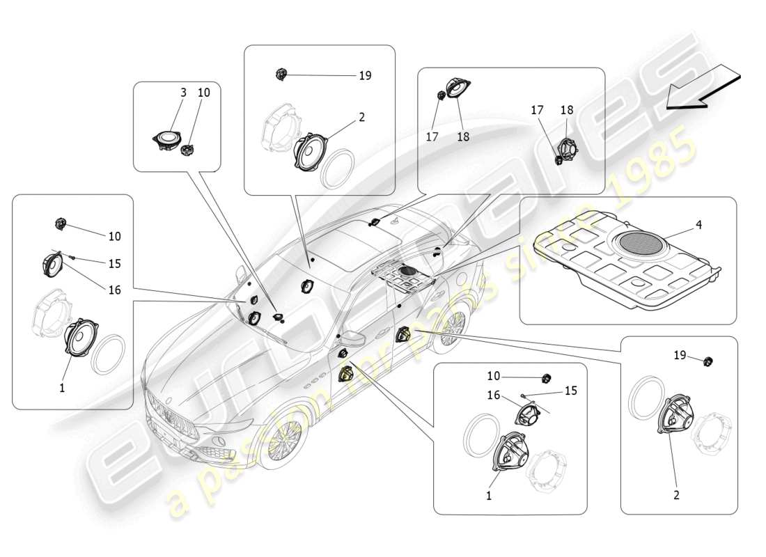 maserati levante zenga (2020) système de diffusion sonore schéma des pièces
