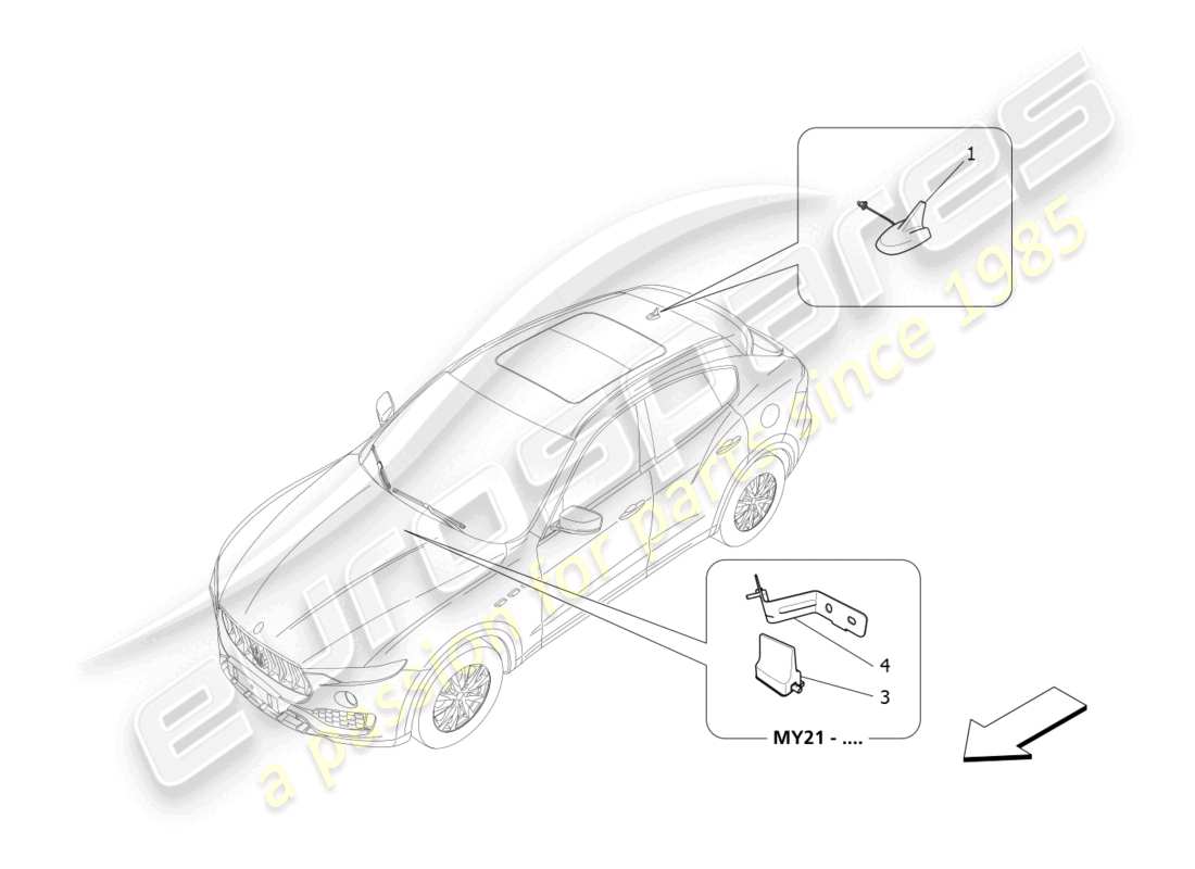 maserati levante gt (2022) schéma des pièces du système de réception et de connexion