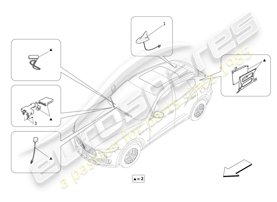 maserati levante gt (2022) schéma des pièces du système de réception et de connexion