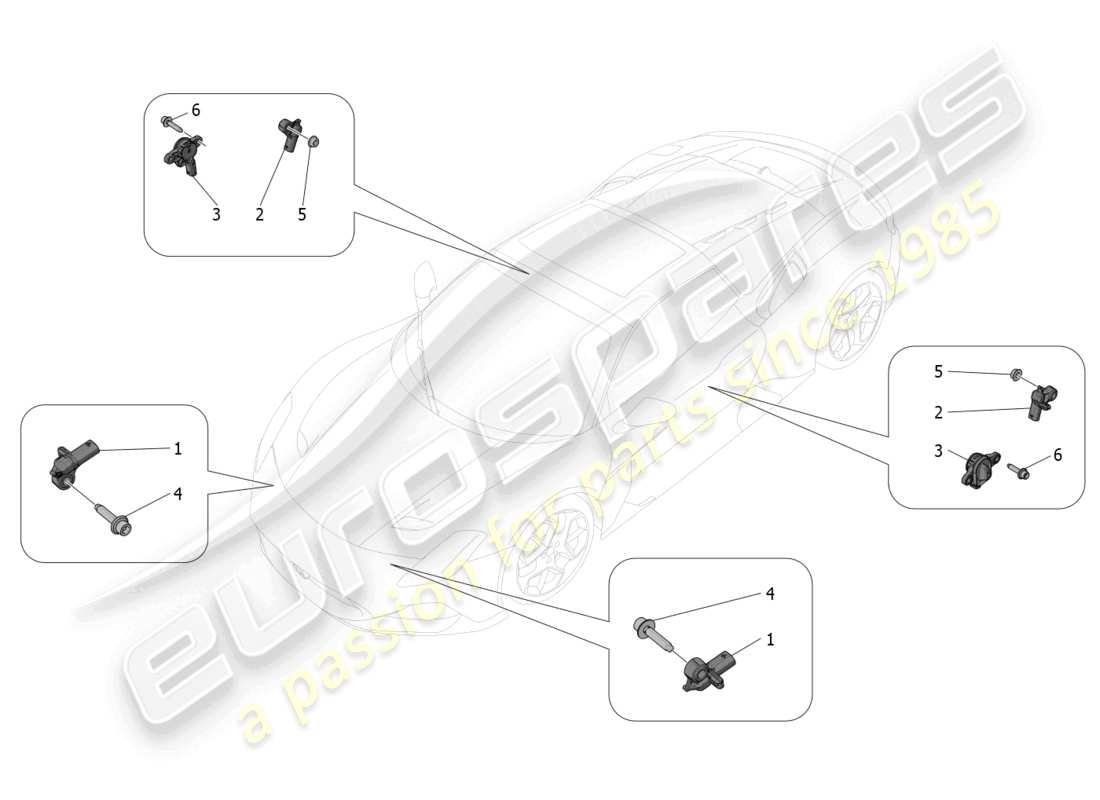 maserati mc20 cielo (2023) diagramme des pièces des capteurs de collision