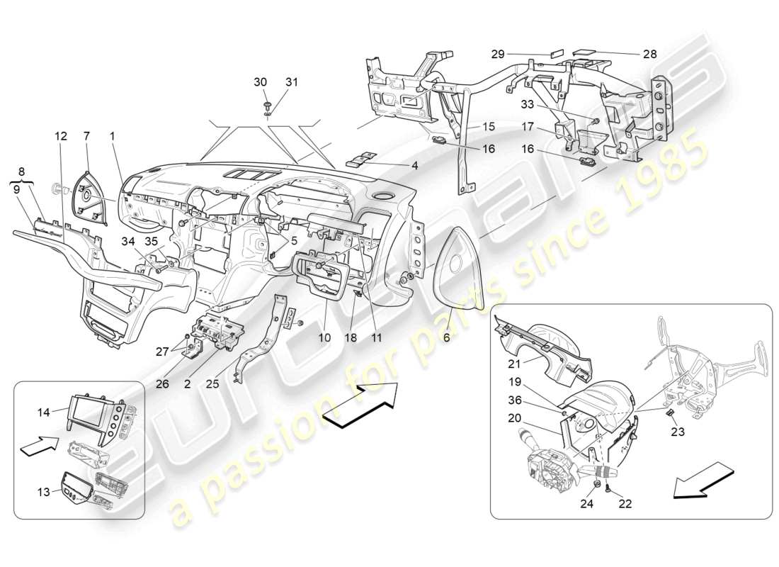 maserati grancabrio mc (2013) schéma des pièces de l'unité du tableau de bord