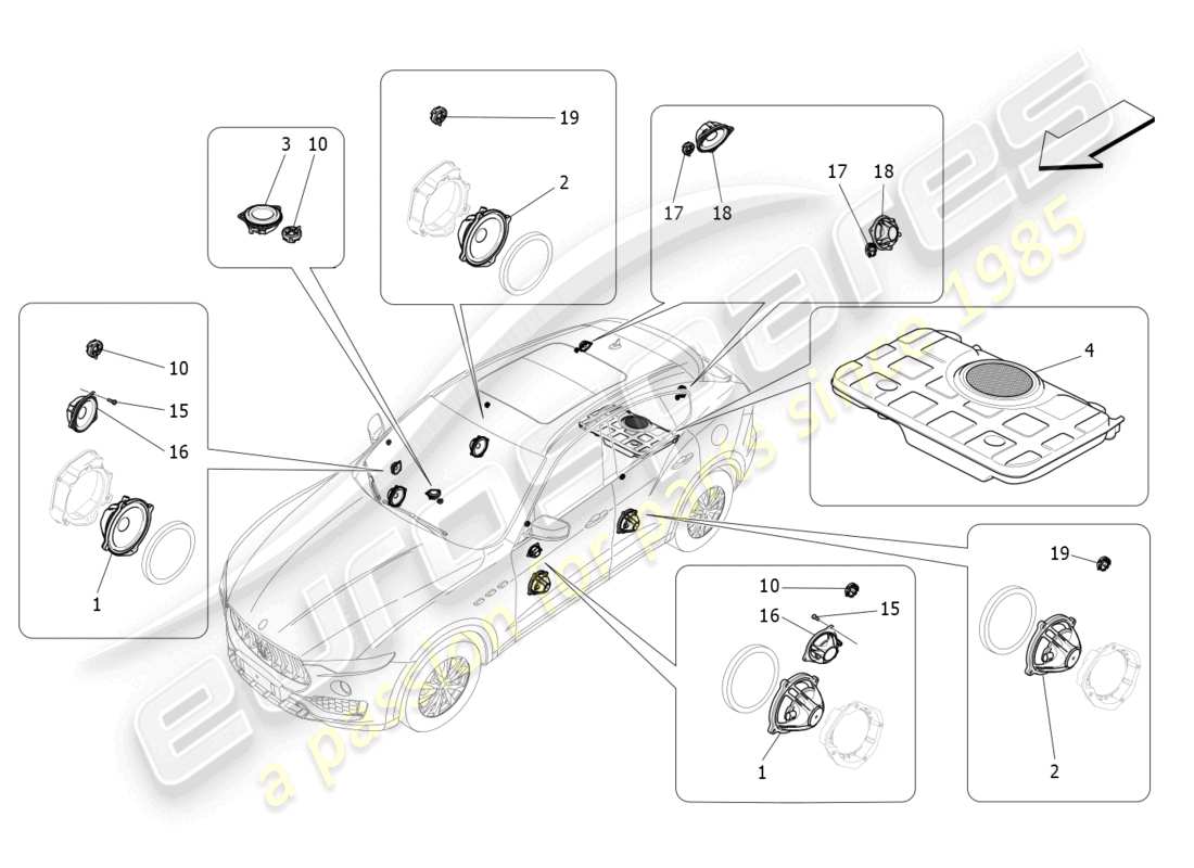 maserati levante modena (2022) schéma des pièces du système de diffusion sonore