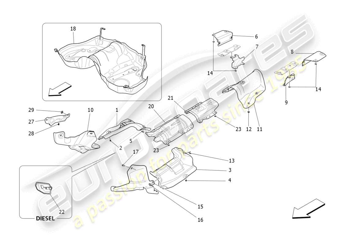 maserati levante gt (2022) panneaux d'isolation thermique schéma des pièces