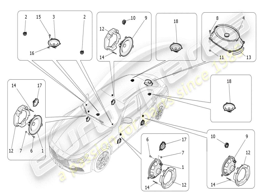 maserati ghibli (2019) schéma des pièces du système de diffusion sonore