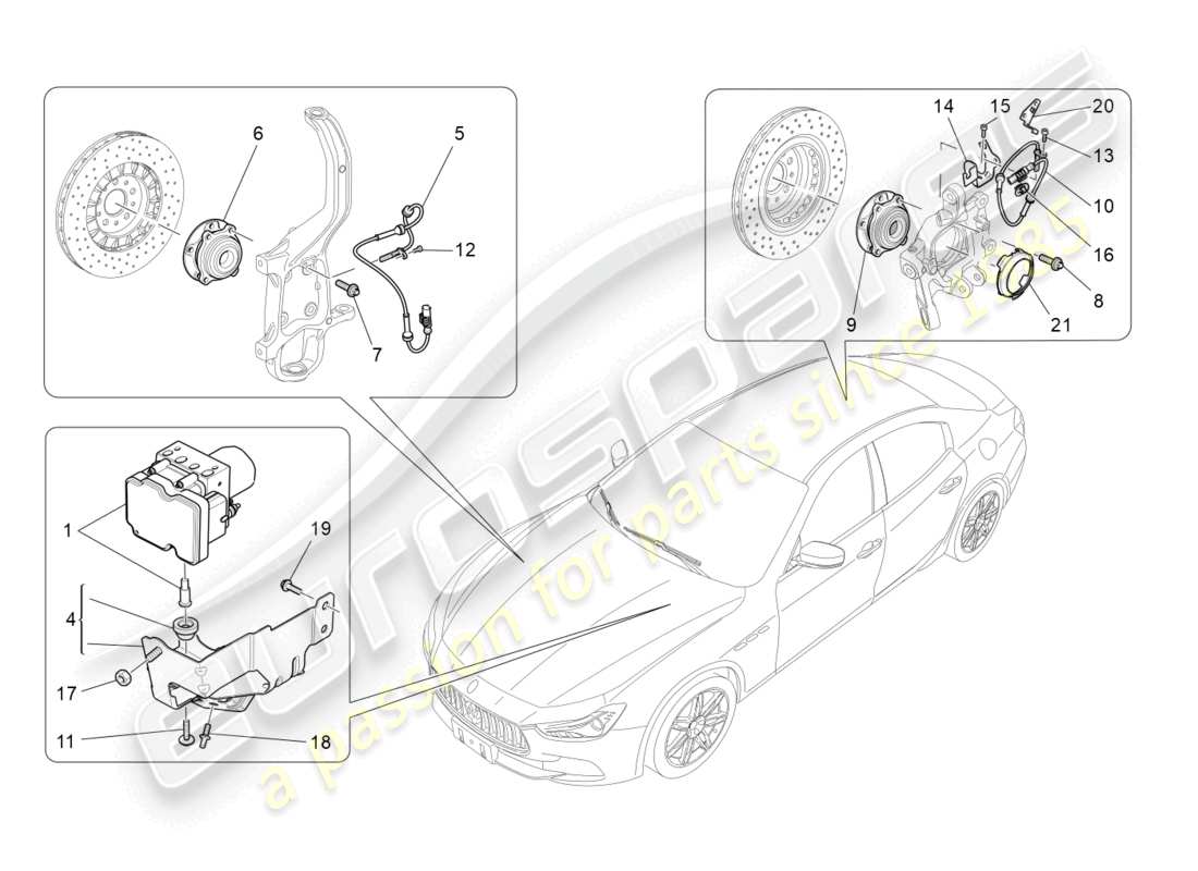 maserati ghibli fragment (2022) systèmes de commande de freinage schéma des pièces