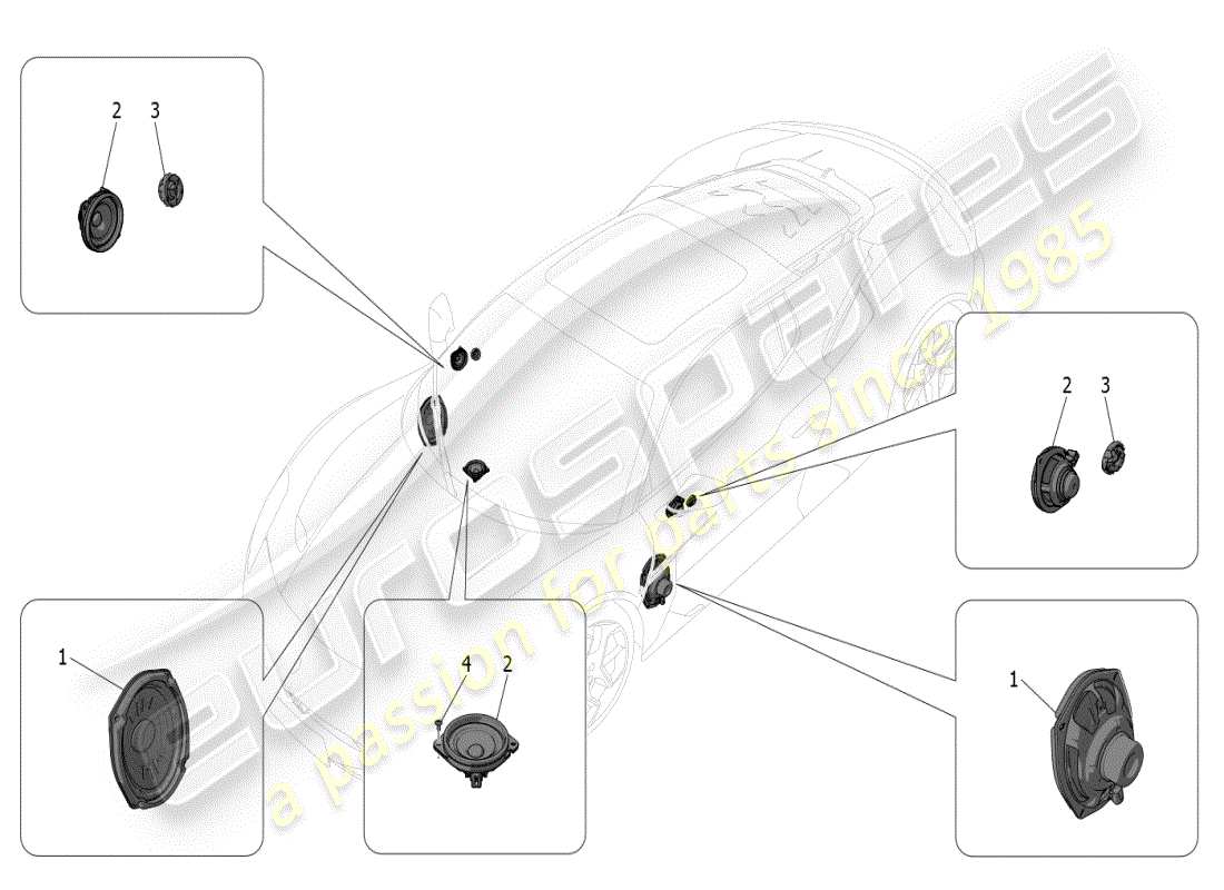 maserati mc20 (2024) schéma des pièces du système de diffusion sonore
