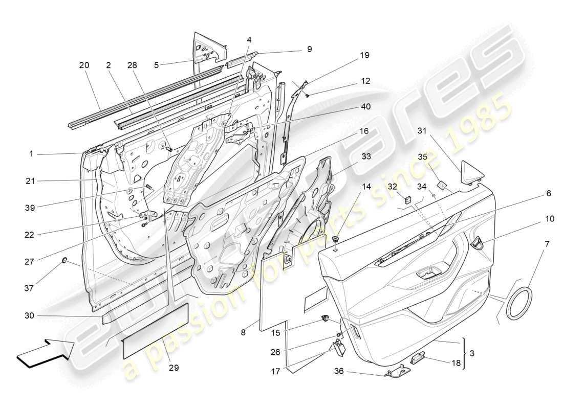 maserati levante modena (2022) portes avant : diagramme de pièces des panneaux de garniture