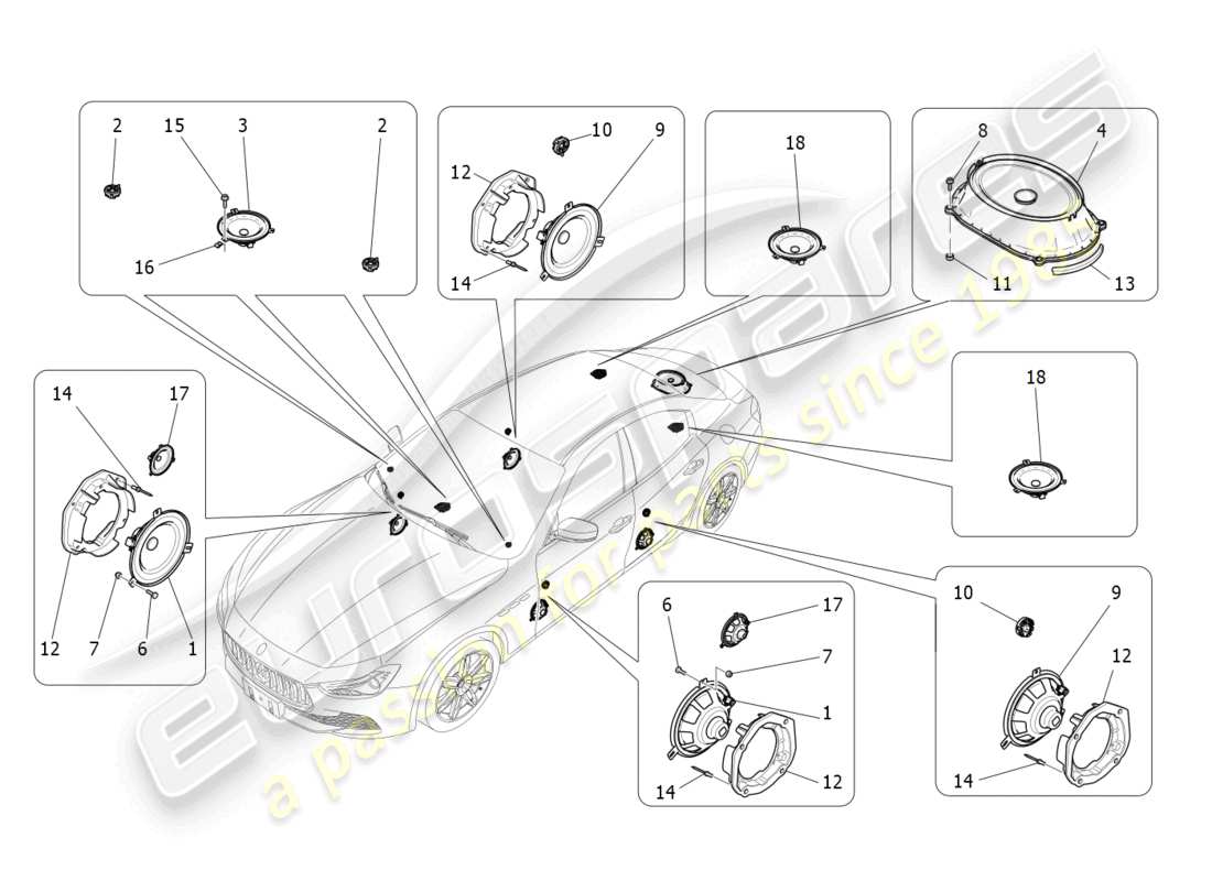 maserati ghibli fragment (2022) système de diffusion sonore schéma des pièces