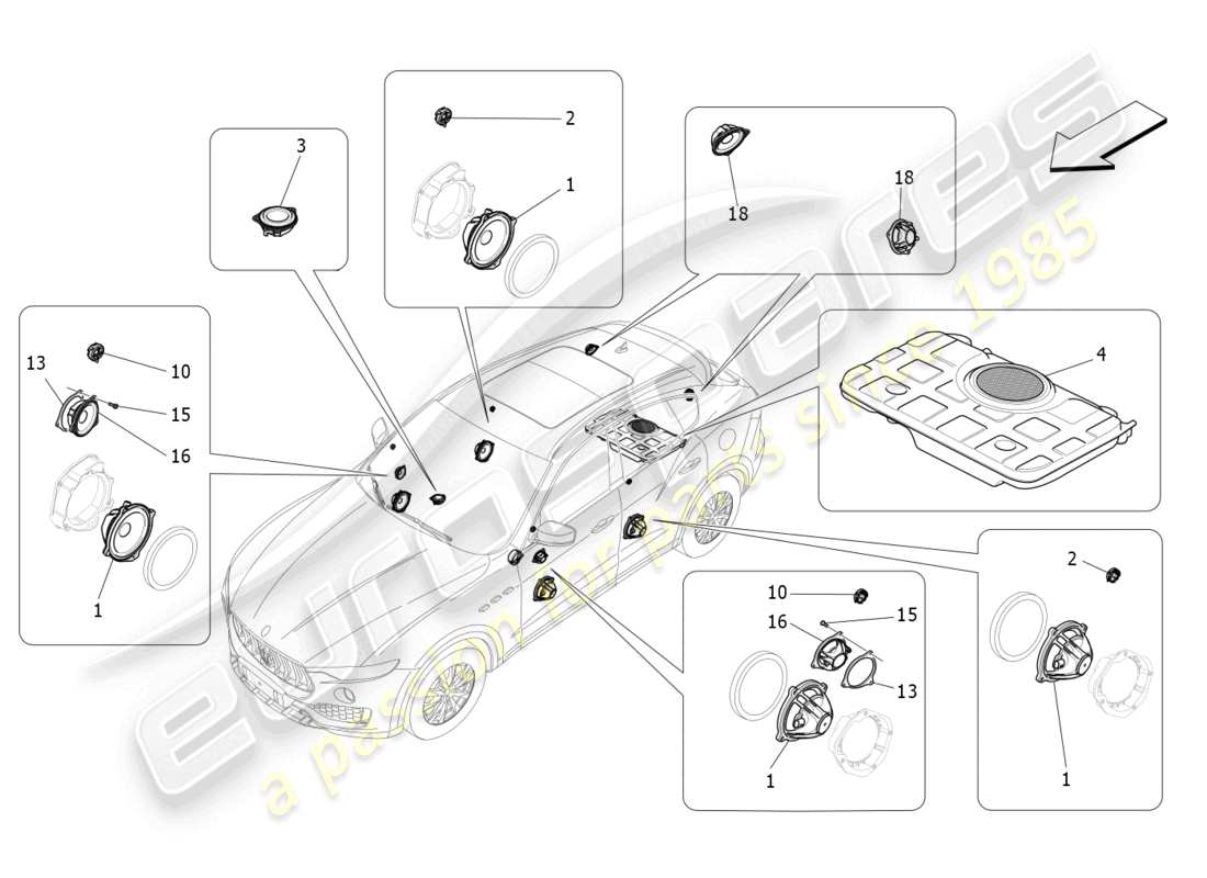 maserati levante (2017) système de diffusion sonore schéma des pièces