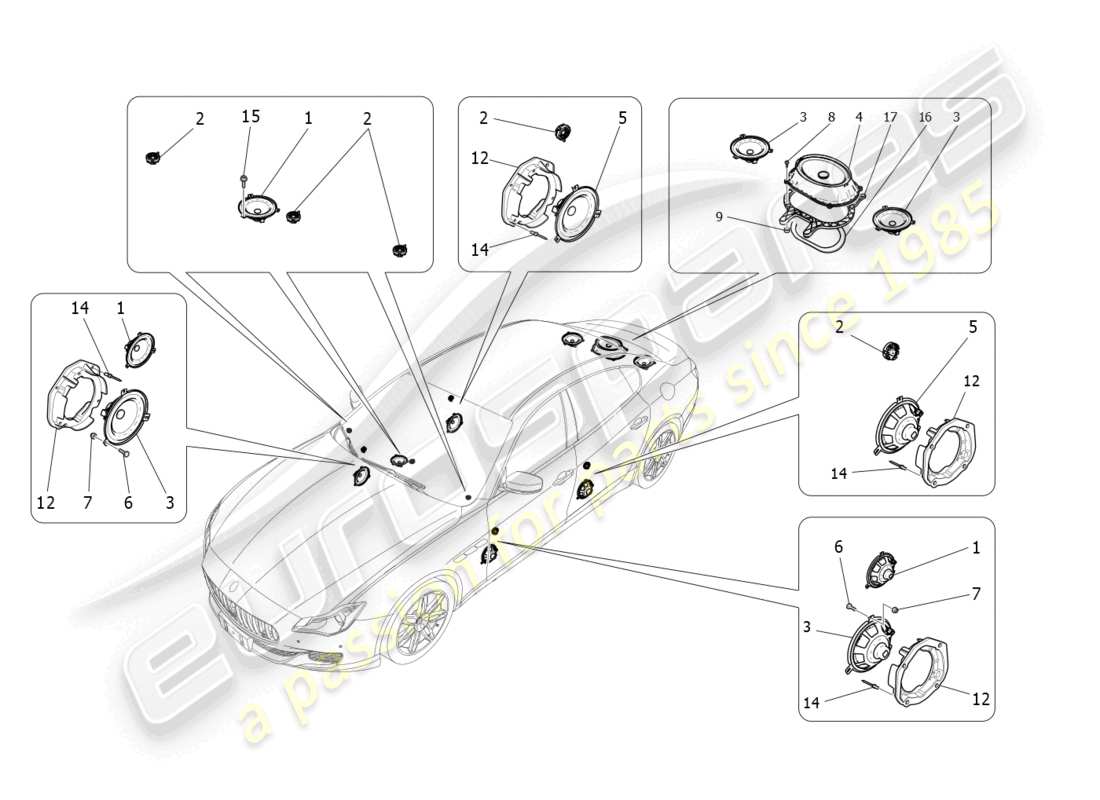 maserati quattroporte (2018) schéma des pièces du système de diffusion sonore