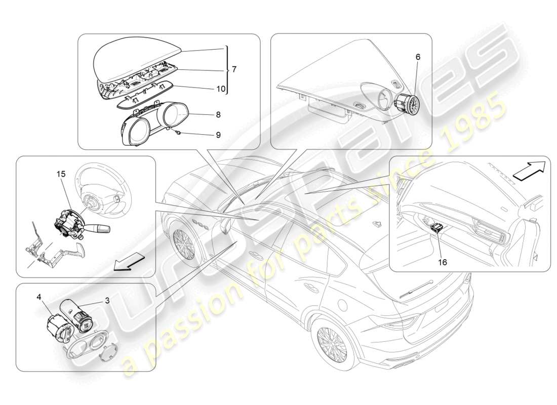 maserati levante modena (2022) dispositifs de tableau de bord schéma des pièces