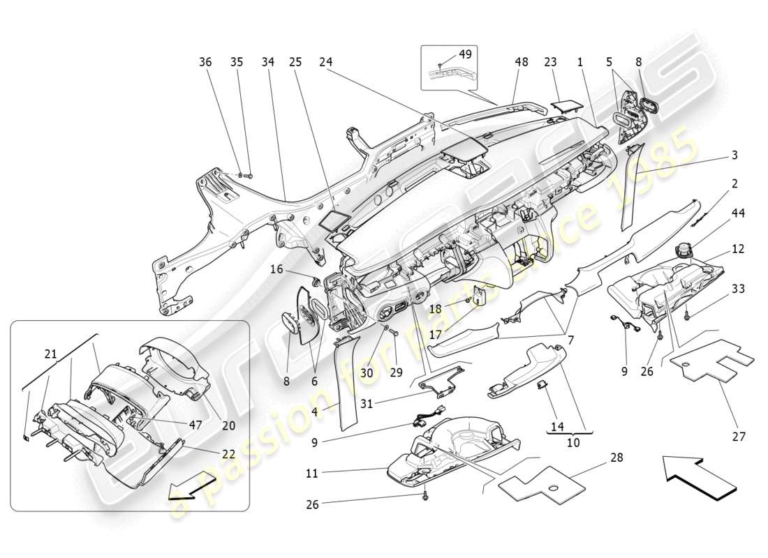 maserati quattroporte (2018) schéma des pièces de l'unité du tableau de bord