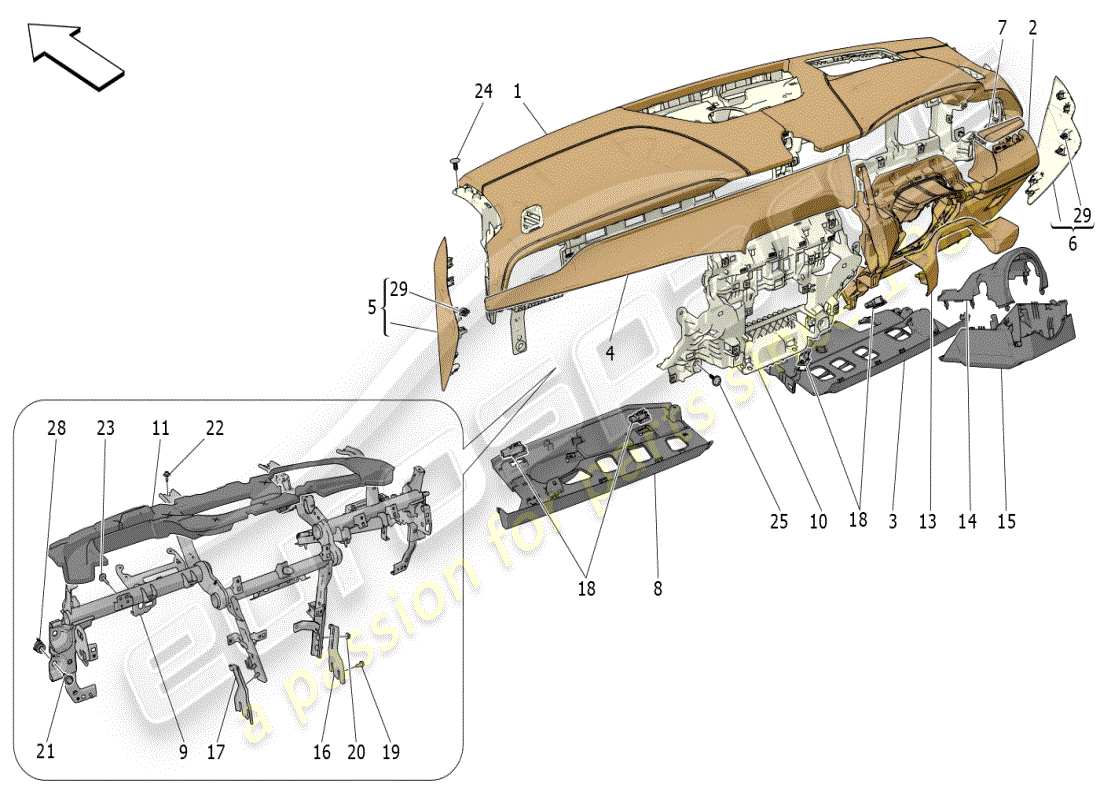 maserati grecale modena (2023) schéma des pièces de l'unité du tableau de bord