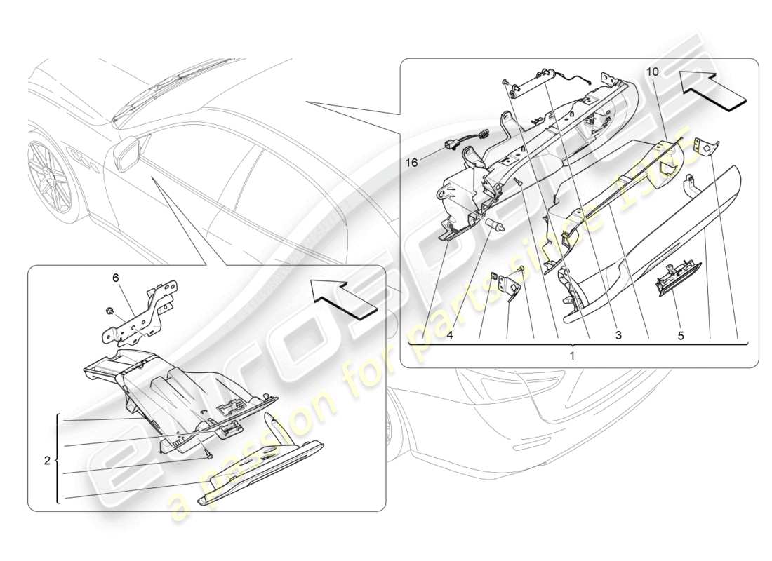 maserati ghibli (2016) diagramme des pièces des boîtes à gants