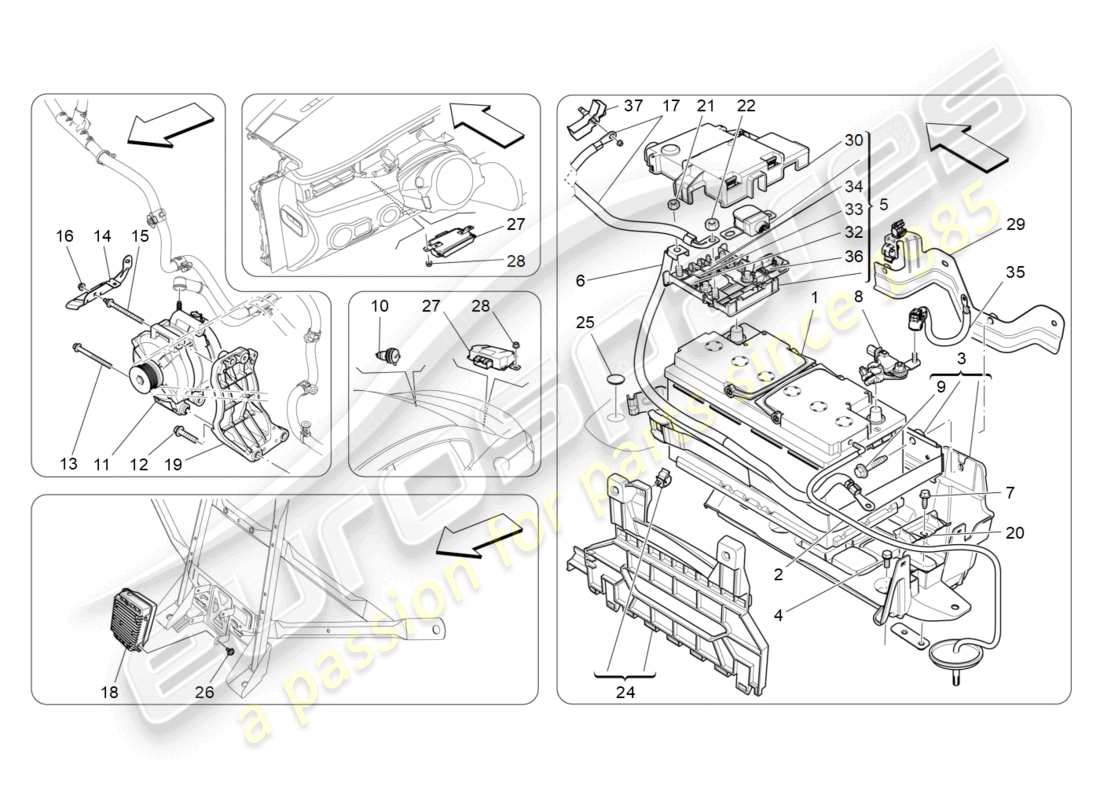 maserati quattroporte (2018) diagramme des pièces de production et d'accumulation d'énergie
