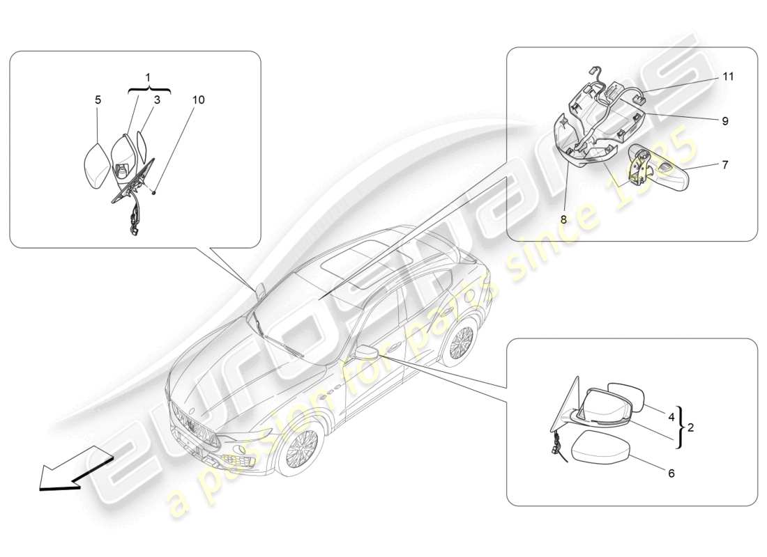 maserati levante gt (2022) schéma des pièces des rétroviseurs internes et externes