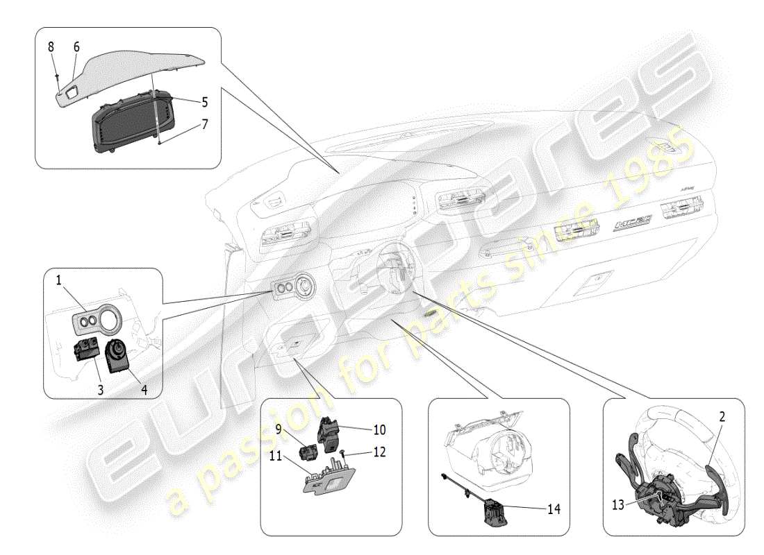 maserati mc20 (2024) appareils de tableau de bord schéma des pièces