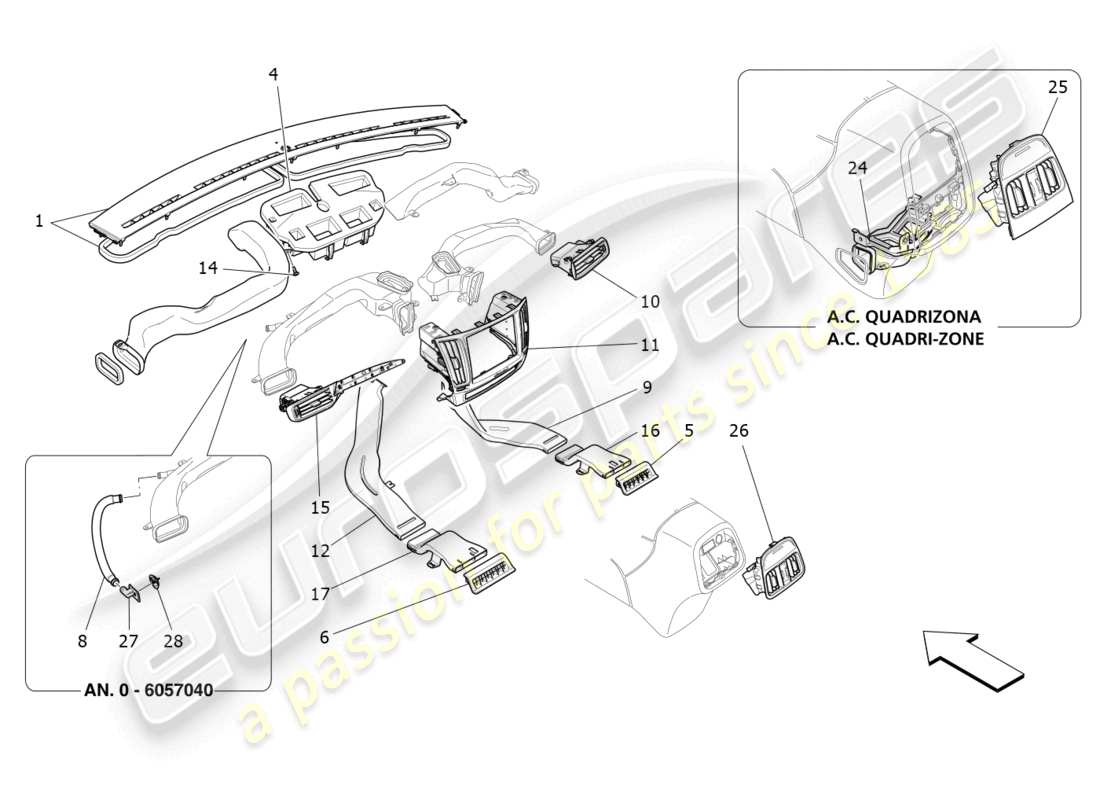 maserati levante gt (2022) unité de climatisation : diffusion schéma des pièces