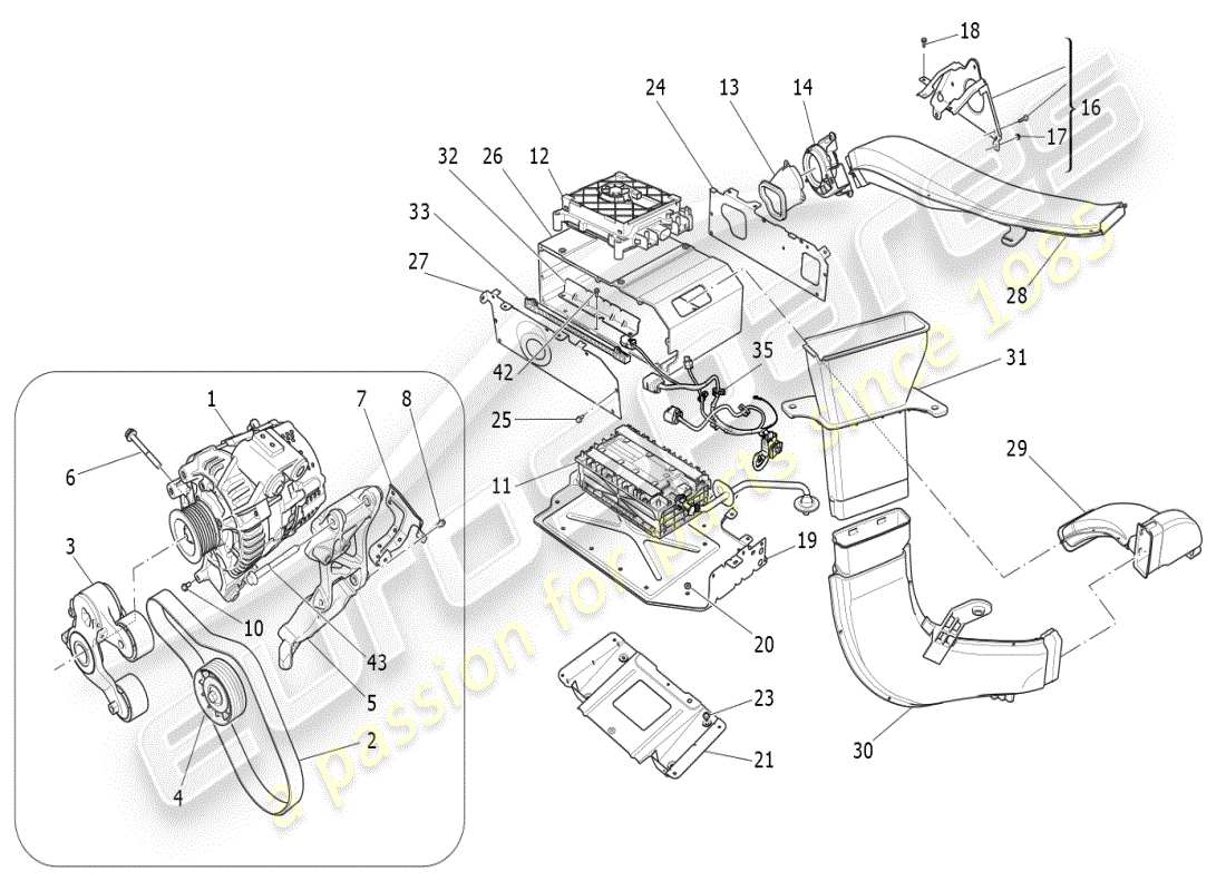 maserati ghibli (2021) diagramme des pièces de production et d'accumulation d'énergie