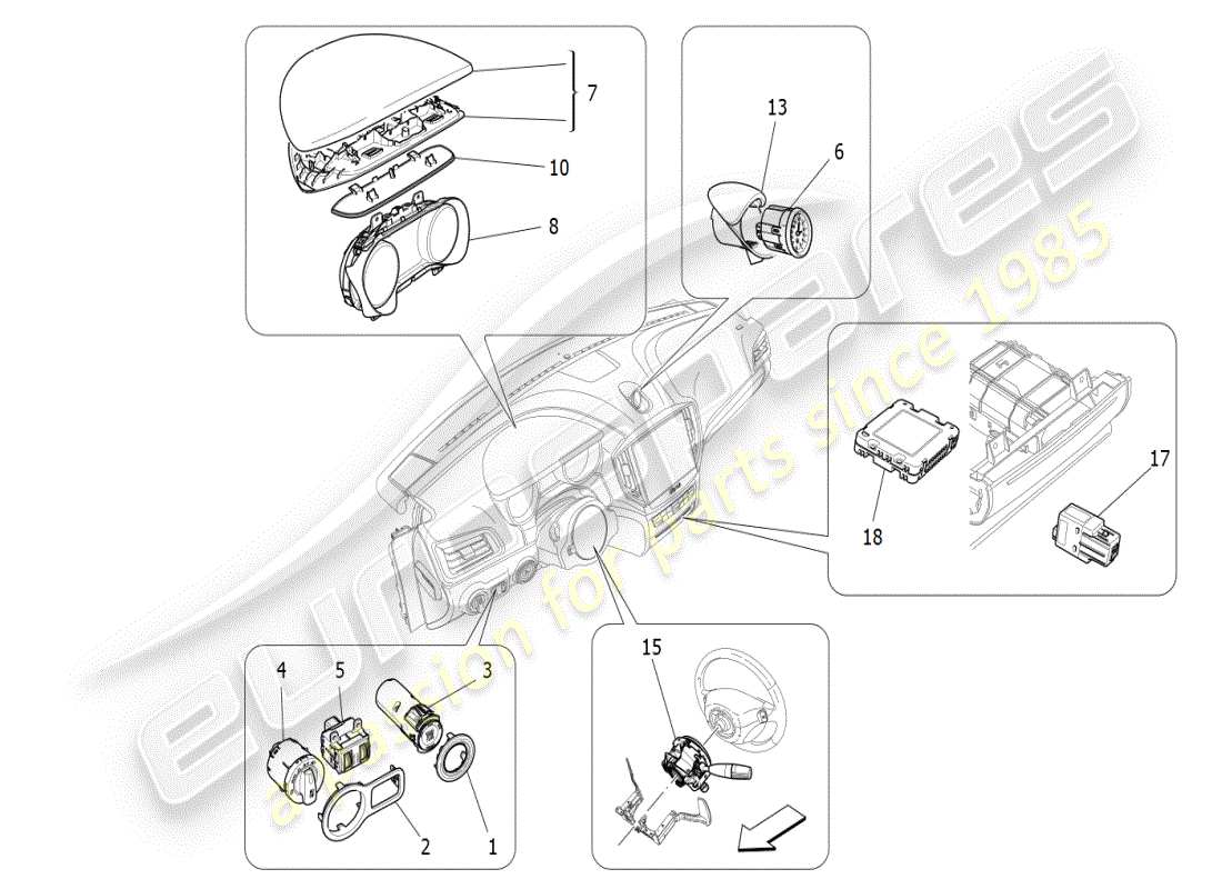 maserati ghibli (2021) dispositifs de tableau de bord schéma des pièces
