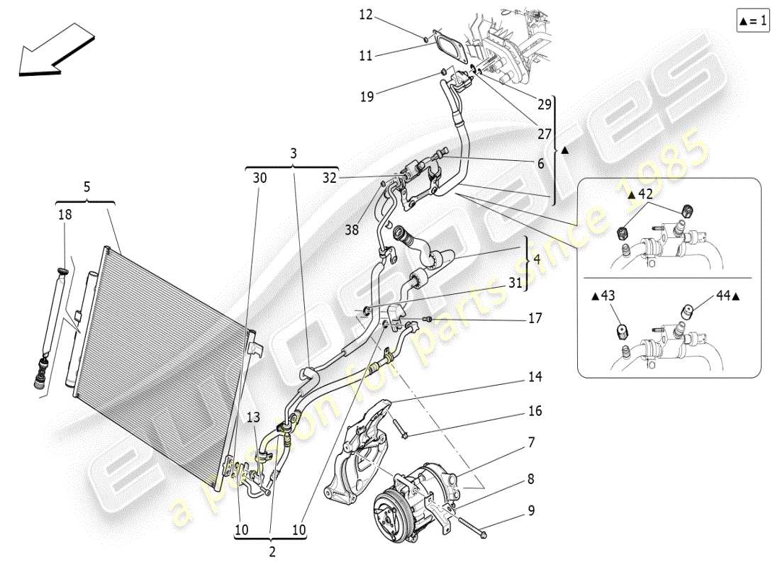 maserati ghibli (2020) unité de climatisation : dispositifs du compartiment moteur schéma des pièces