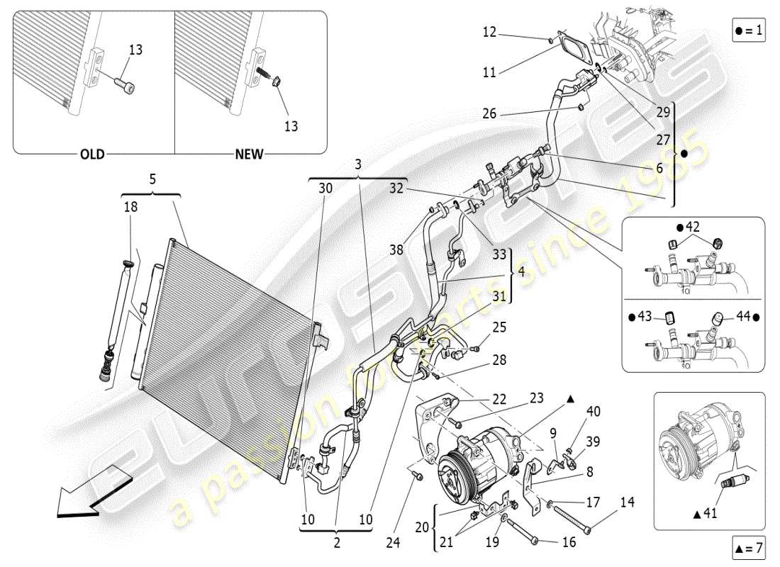 maserati ghibli (2020) unité de climatisation : dispositifs du compartiment moteur schéma des pièces