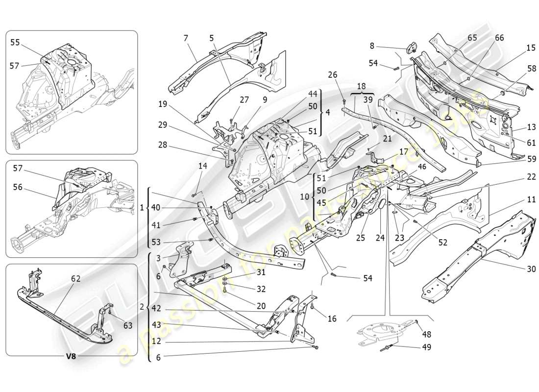 maserati ghibli (2016) cadres structurels avant et panneaux en tôle schéma des pièces