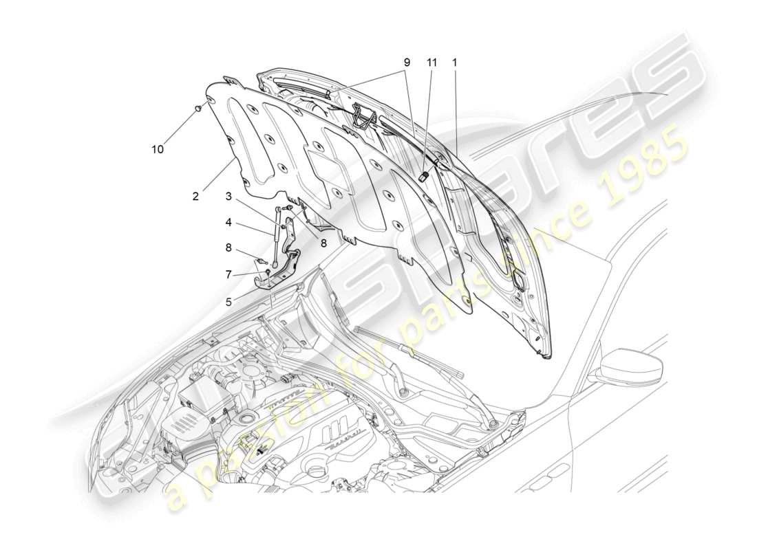 maserati ghibli (2017) diagramme des pièces du couvercle avant
