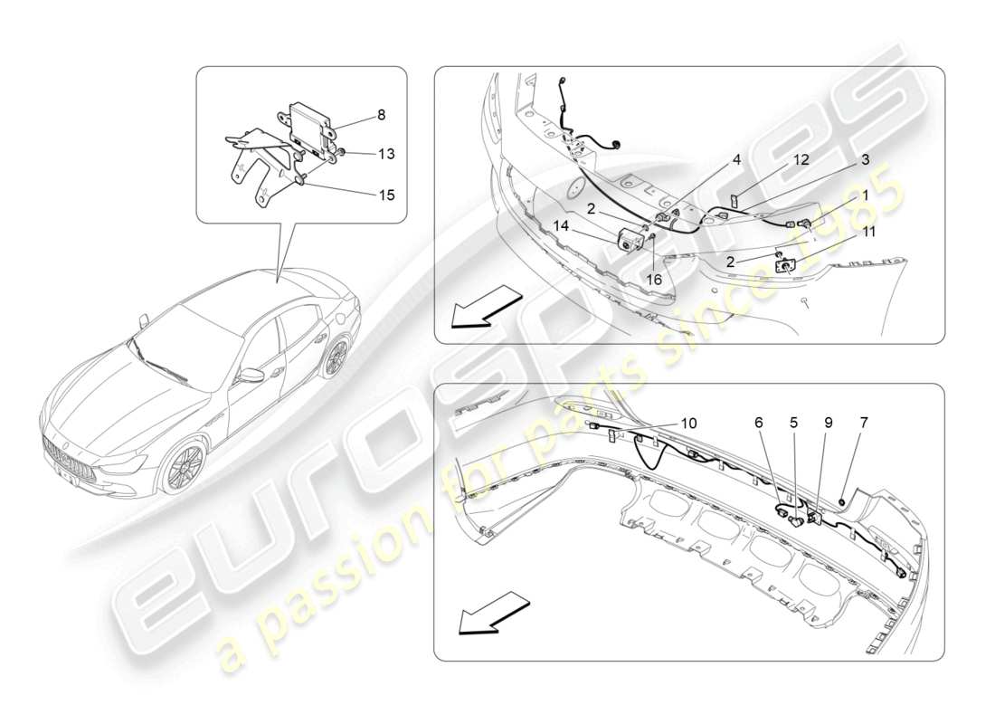 maserati ghibli (2017) schéma des pièces des capteurs de stationnement