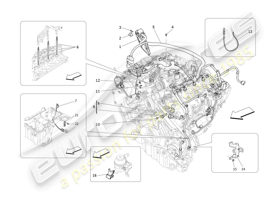 maserati levante (2017) commande électronique : diagramme des pièces de commande d'injection et de synchronisation du moteur
