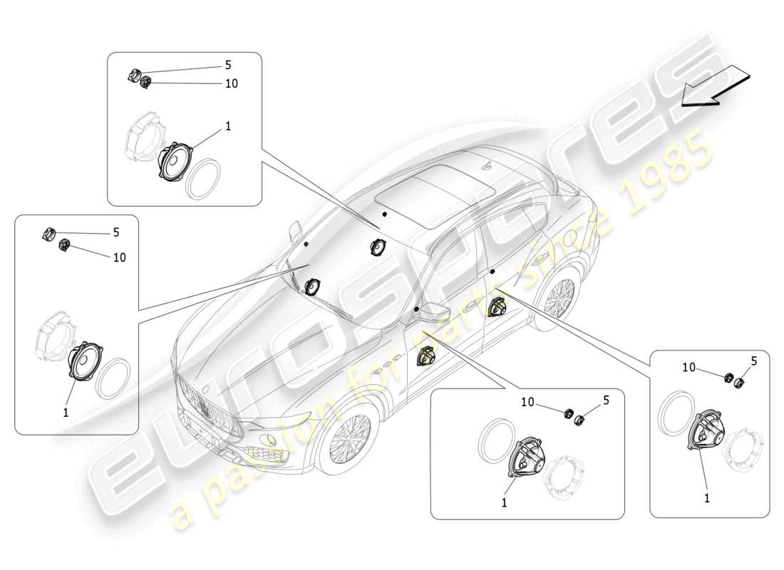 maserati levante (2020) système de diffusion sonore schéma des pièces