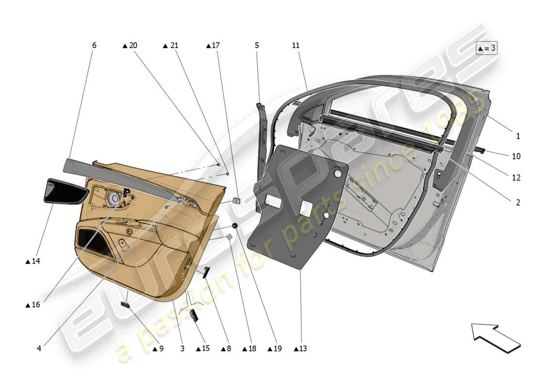 maserati grecale gt (2023) portes avant : diagramme de pièces des panneaux de garniture