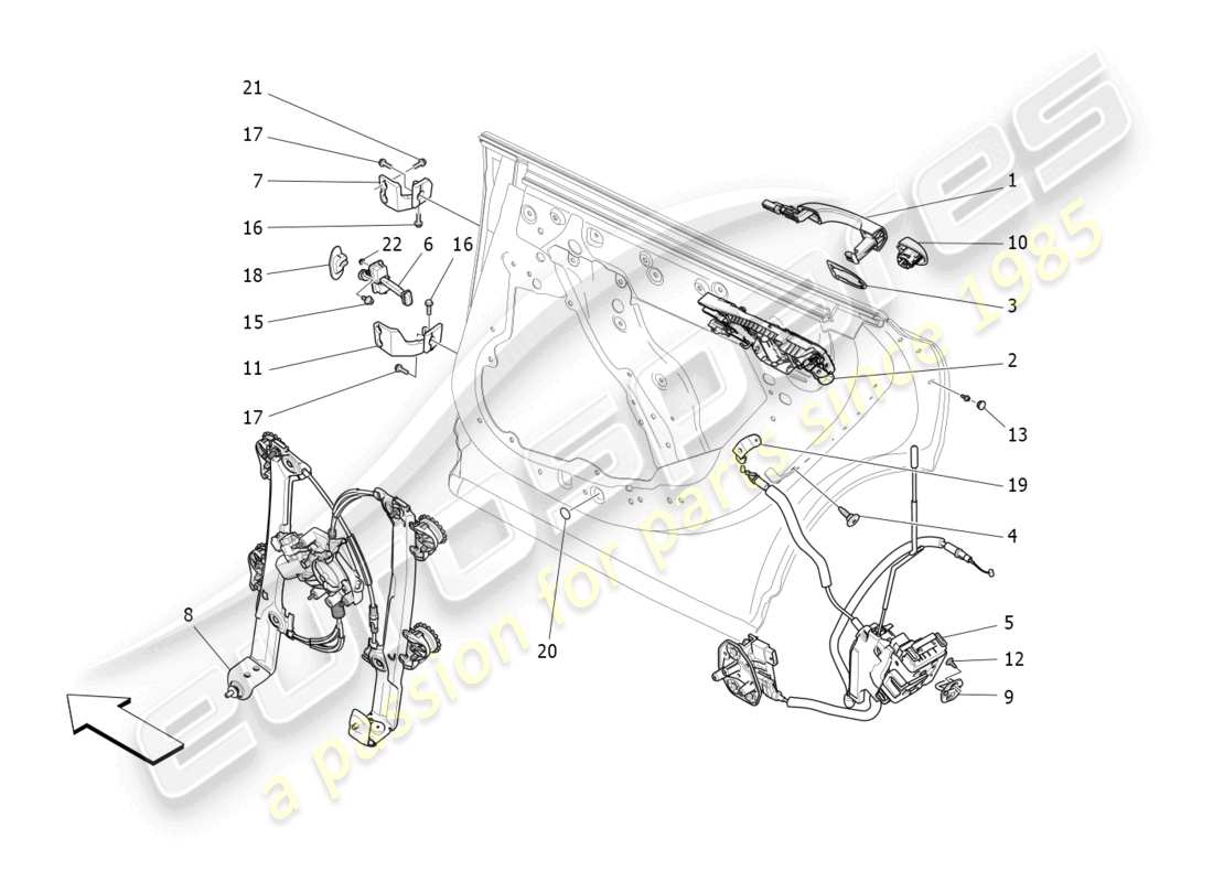 maserati levante gt (2022) portes arrière : schéma des pièces des mécanismes