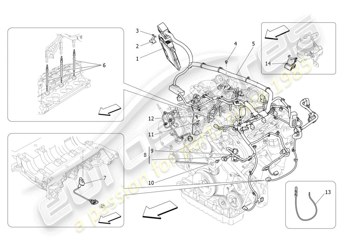 maserati ghibli (2017) commande électronique : diagramme des pièces de commande d'injection et de synchronisation du moteur