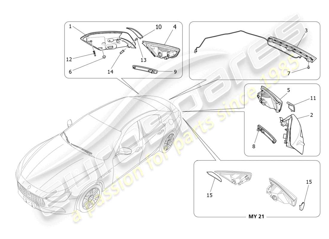 maserati ghibli (2017) diagramme des pièces des groupes de feux arrière