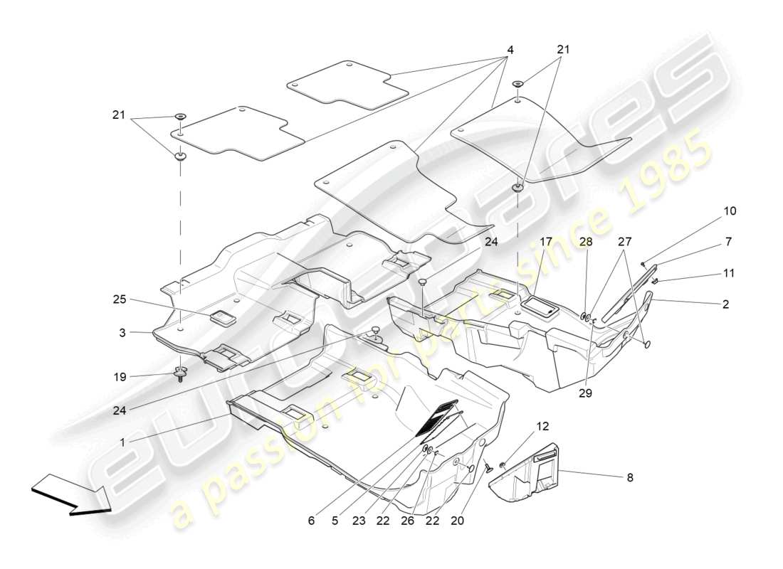 maserati levante gt (2022) tapis pour habitacle passagers schéma des pièces