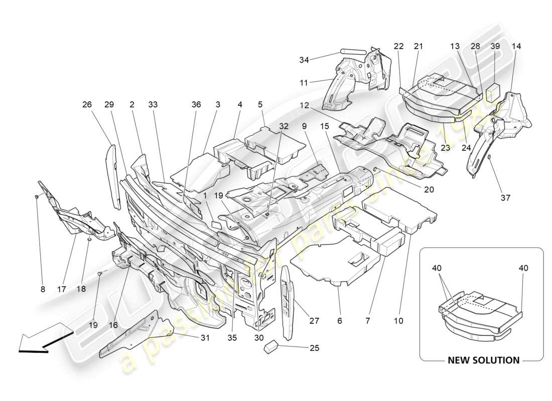 maserati levante gt (2022) panneaux d'insonorisation à l'intérieur du schéma des pièces du véhicule