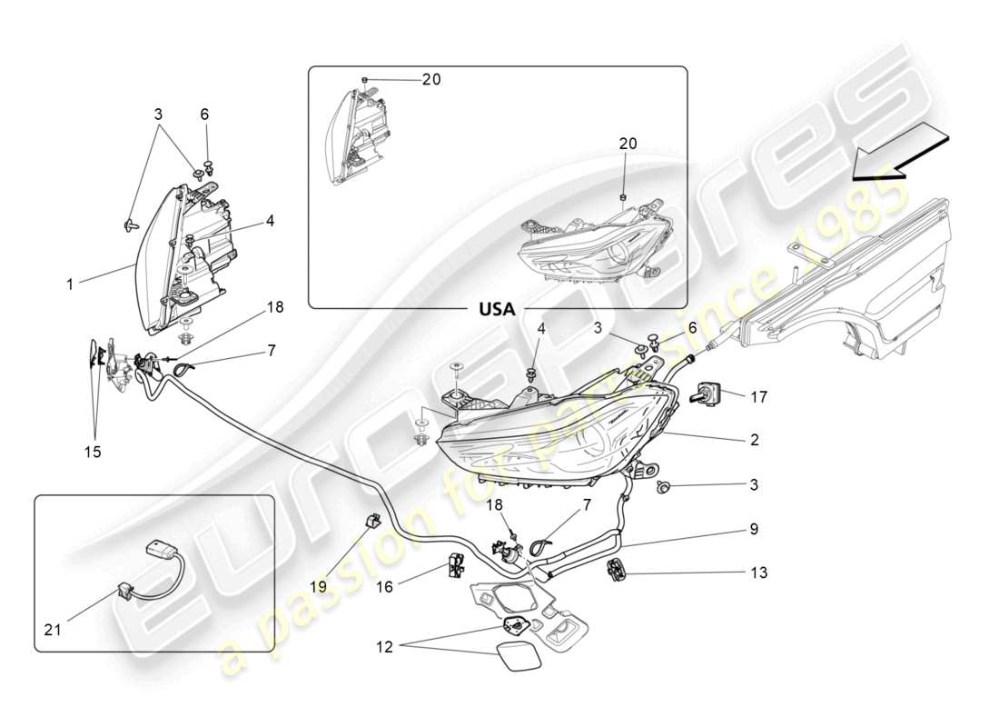 maserati ghibli fragment (2022) schéma des pièces des groupes de phares