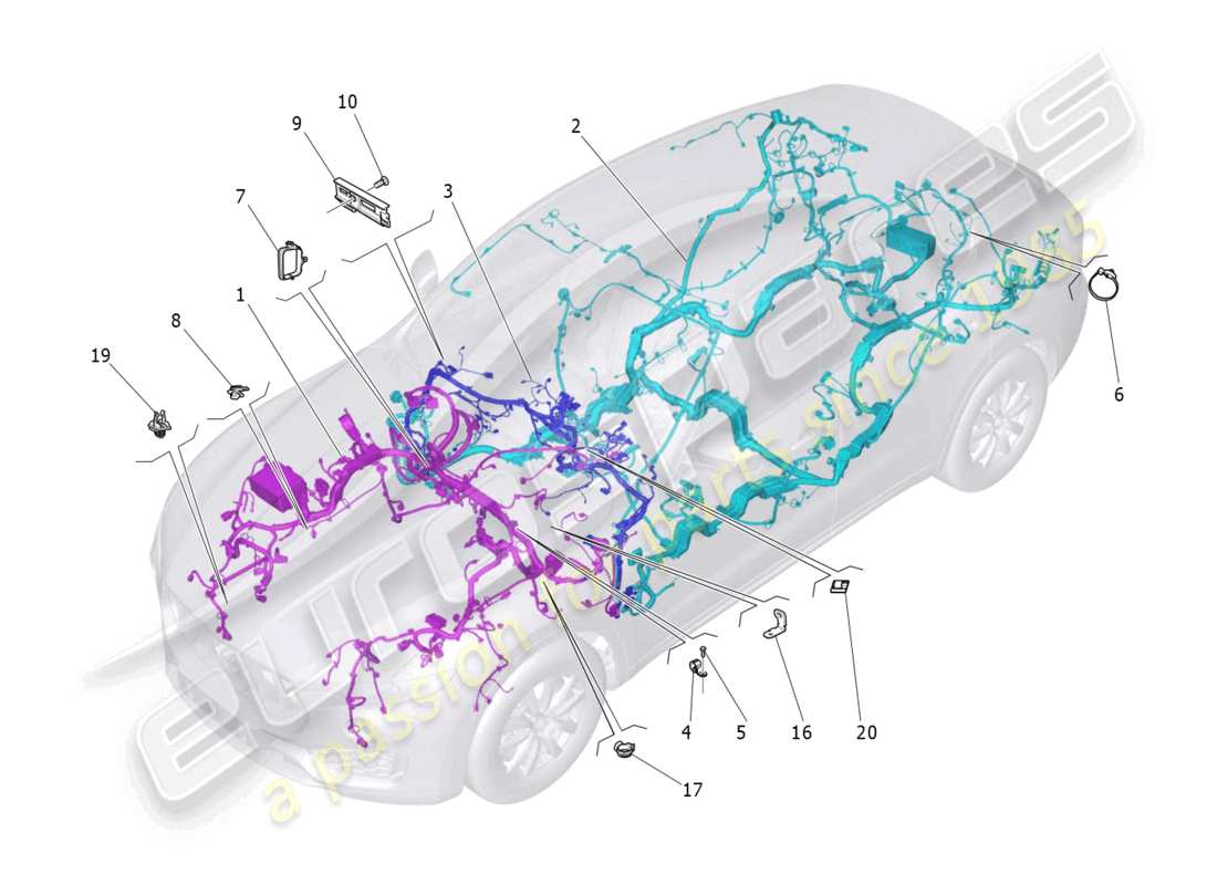 maserati levante modena (2022) schéma des pièces du câblage principal