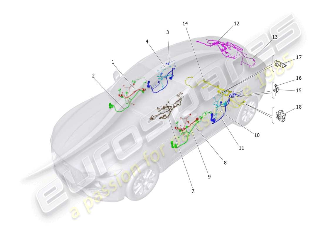 maserati levante gt (2022) schéma des pièces du câblage principal