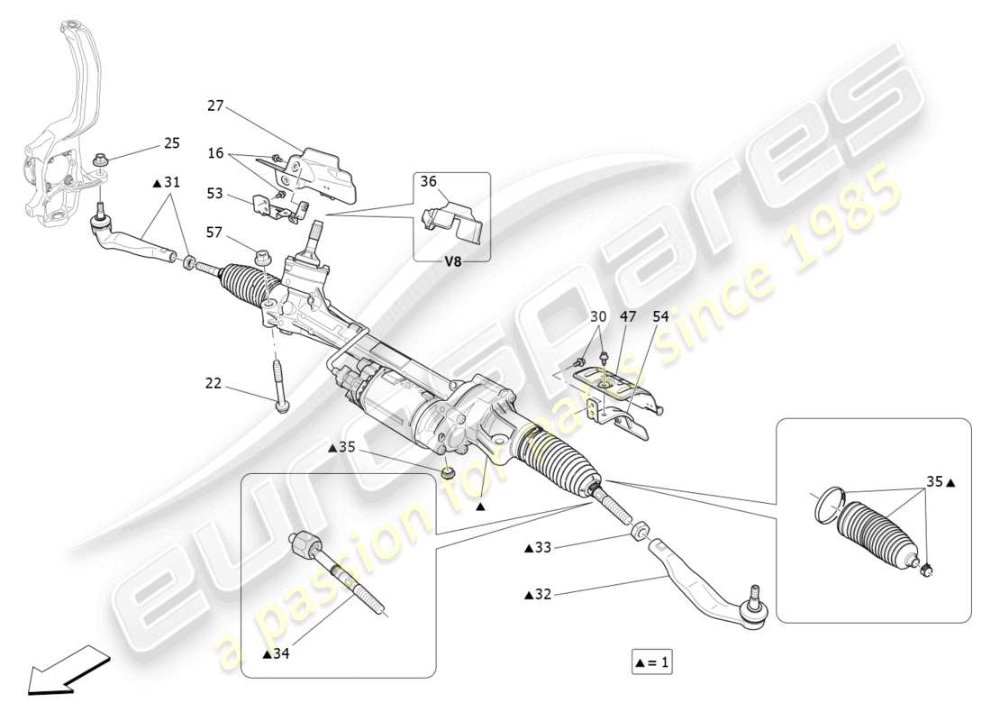 maserati levante modena s (2022) unité complète de crémaillère de direction schéma des pièces