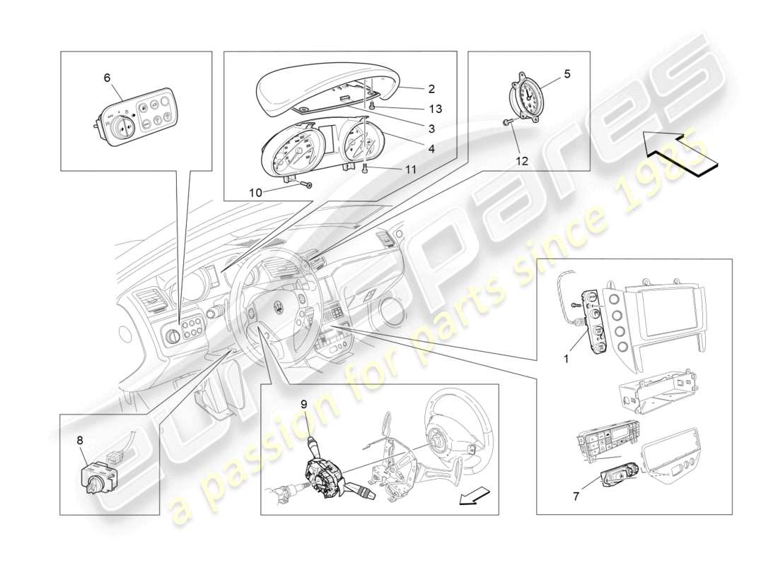 maserati grancabrio mc (2013) appareils de tableau de bord schéma des pièces