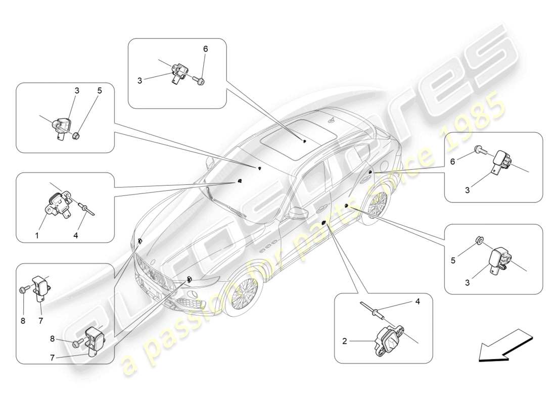 maserati levante modena s (2022) capteurs de crash schéma des pièces