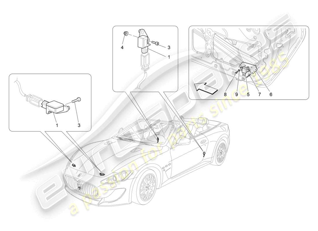 maserati grancabrio mc (2013) diagramme des pièces des capteurs de collision