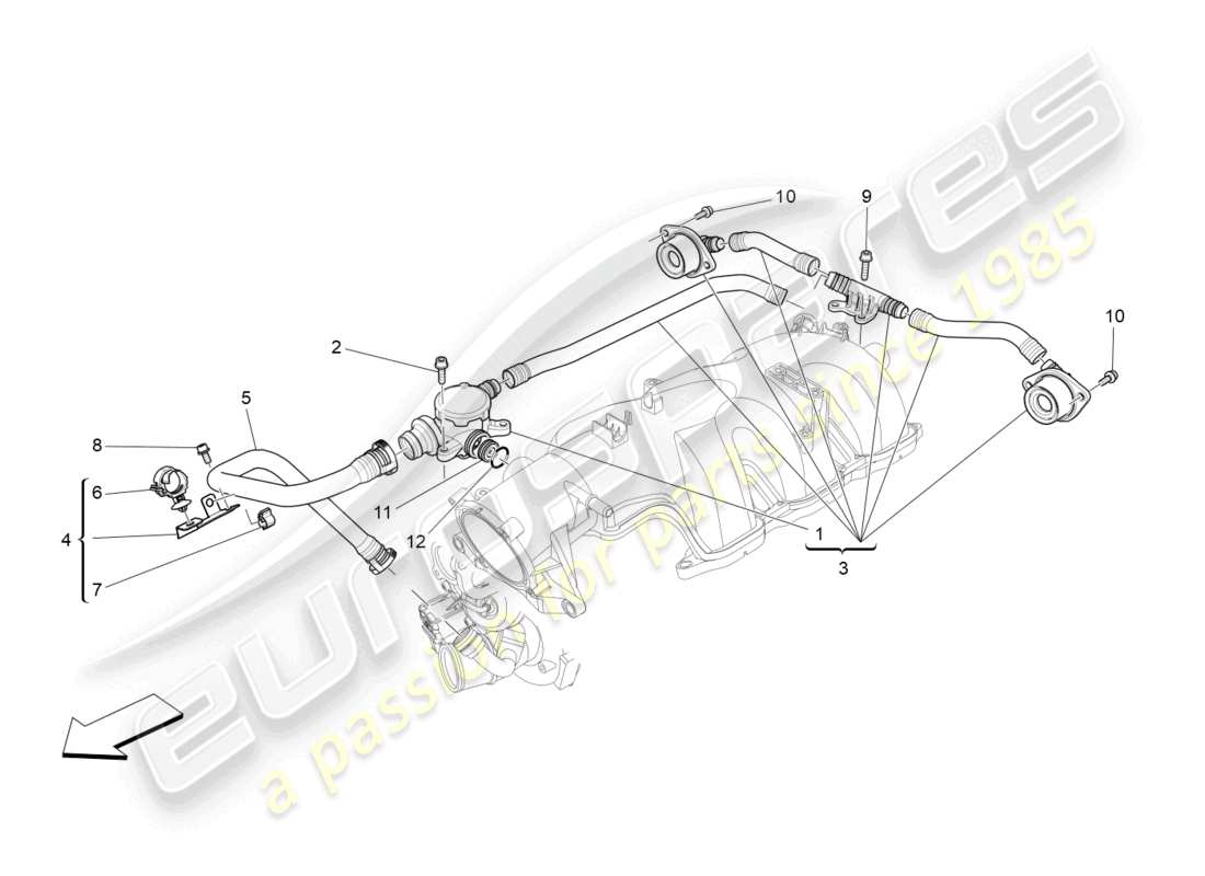 maserati levante gt (2022) système de recirculation des vapeurs d'huile schéma des pièces